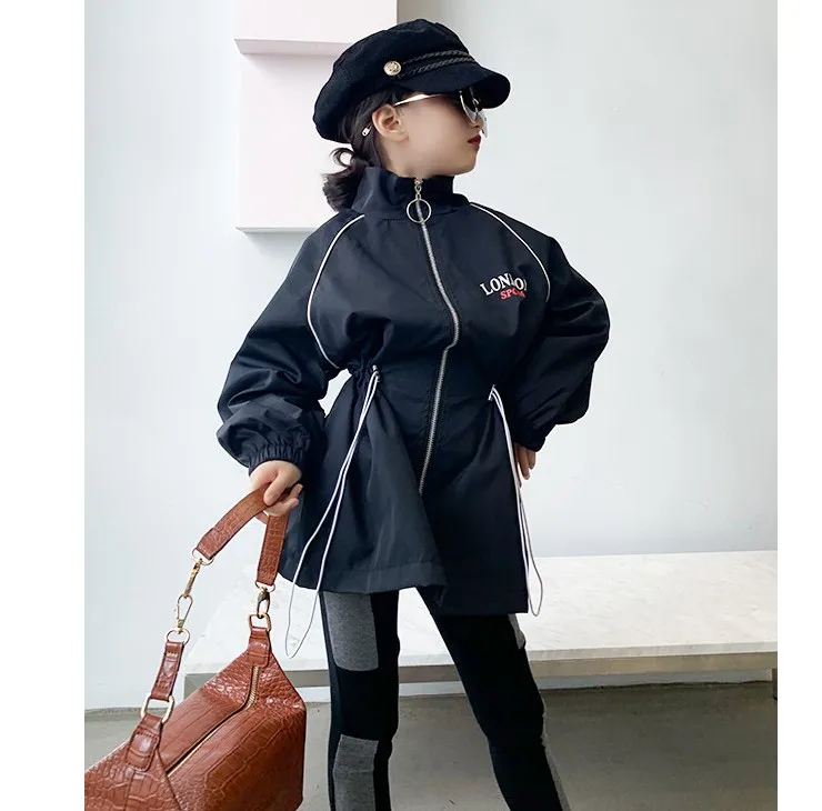 Fall Fashion Girl's Jacket Kid Girl Black Lace up Tunic Stylish Girl Autumn Outdoor Pizex Children Girl Clothes Coat 3-9T