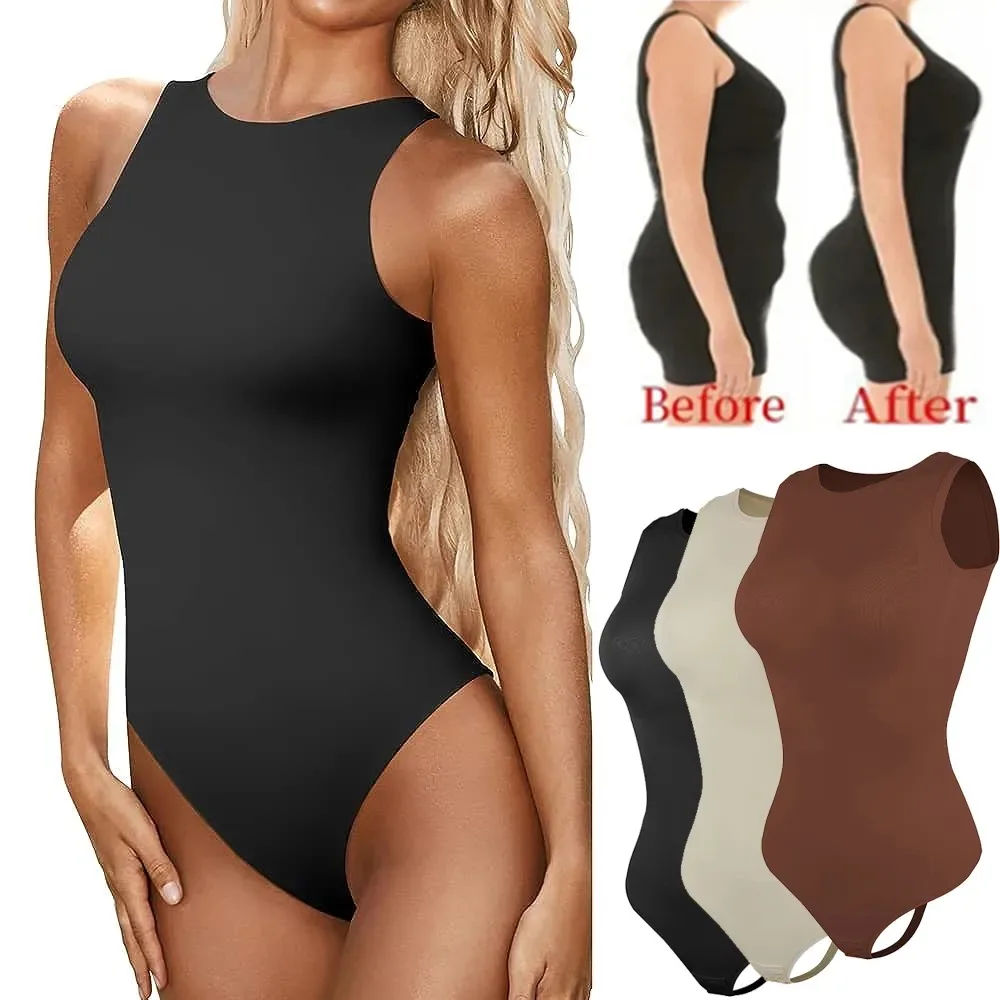 

Women's Bodysuits Sexy Sleeveless Scoop Neck Shapewear Thong Waist Trainer Tanks Tops Corset Slimming Tummy Control Body Shaper