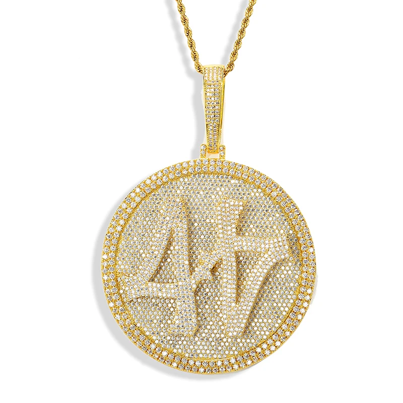 

HipHop Customized Big Size Number 44 Full Iced Out CZ Rotating Pendant 44 Round Spinner Pendant Necklace for Men Rapper Jewelry