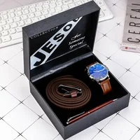 

RTS High Quality Men's Fashion Dress Watches Leather Belt Pen Gift 3Pcs/Sets Luxury Gifts Box Sets For Men Boyfriend