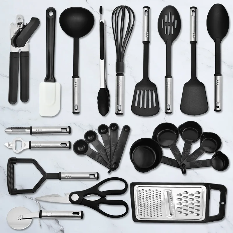 

25-piece nylon kitchenware set creative kitchen tool cooking spatula spoon set kitchenware set, Black