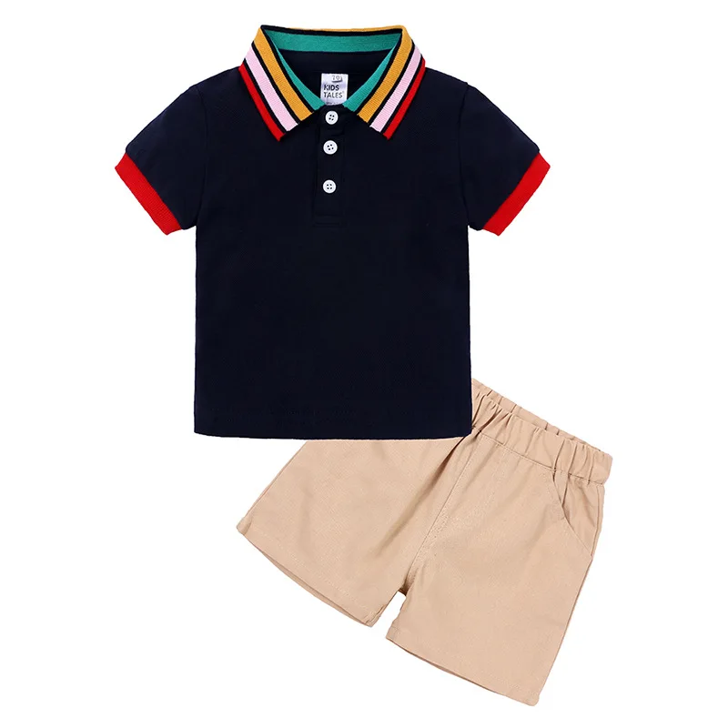 

2020 new style boys summer top and shorts two-piece set children polo sports clothes set