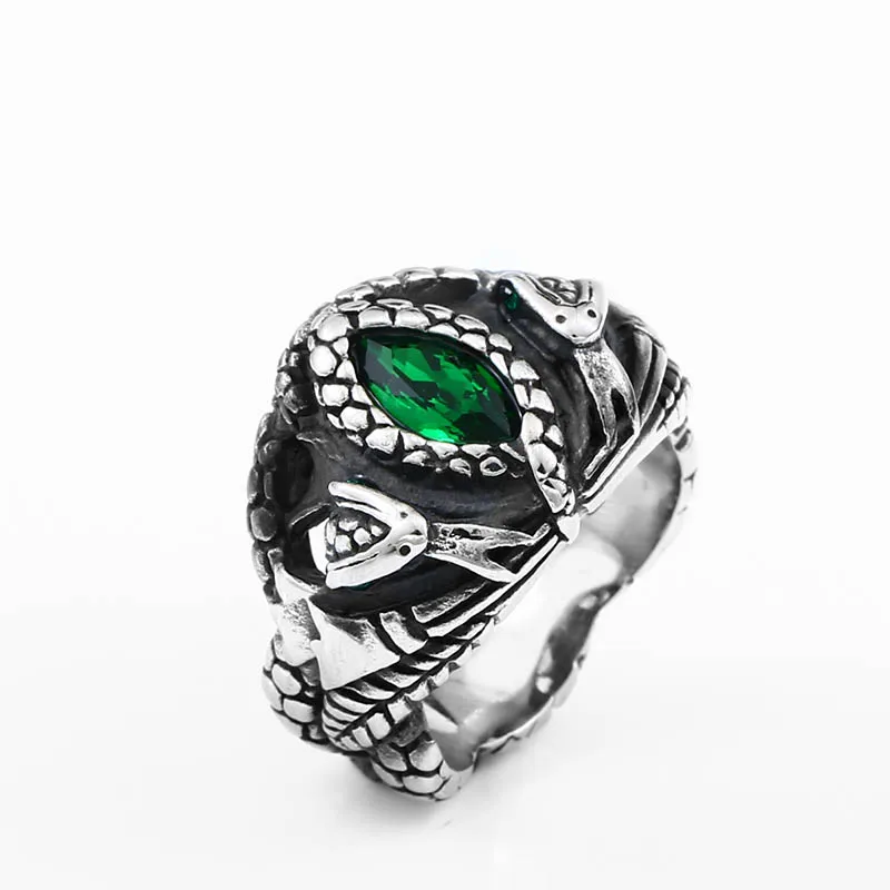 

SS8-599R steel soldier animal product green eyes snake stainless steel ring of power men fashion jewelry