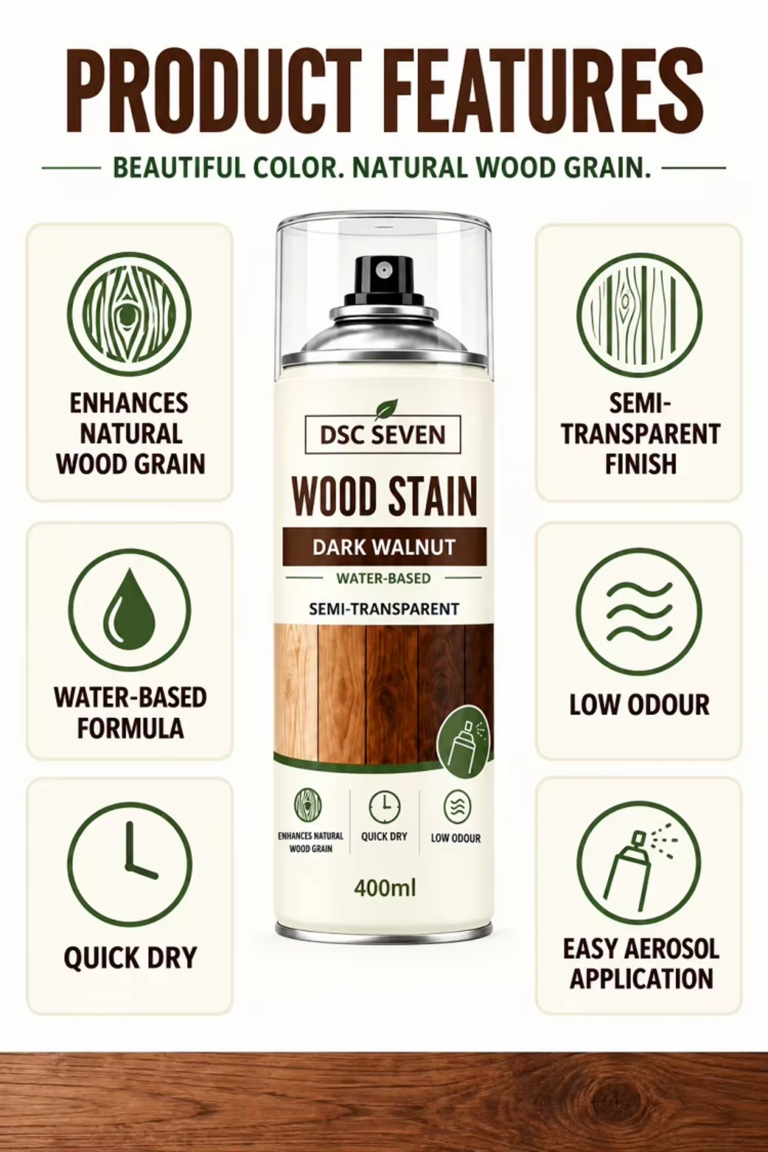 Medium Walnut Wood Stain Spray Acrylic Liquid Coating Furniture Wood for Paint for Cabinets and Trim 400ML & 500 ML