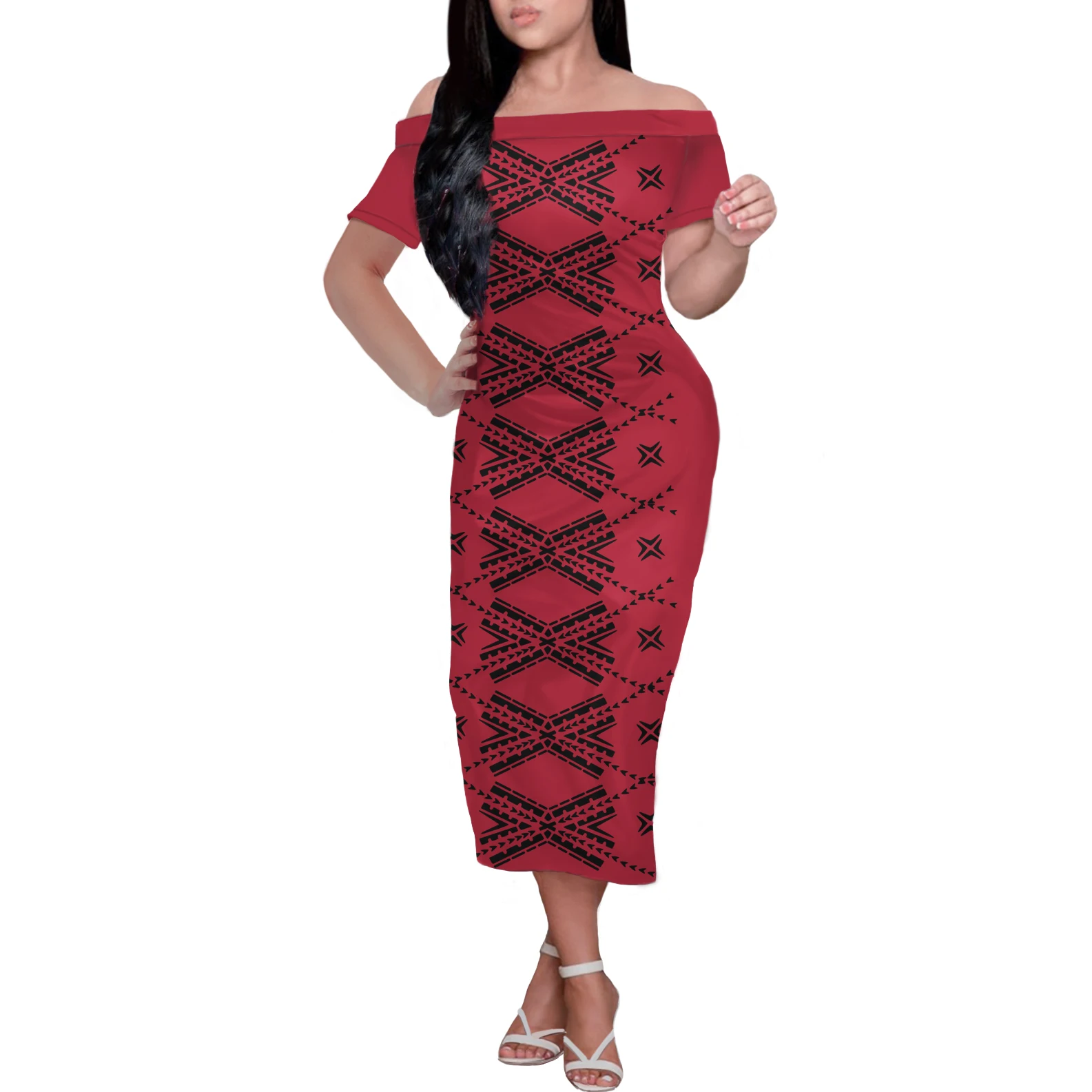 

Polynesian Tribal 170 GSM POLYESTERE/ Spandex Knitwear Women's Dress Dress with bare sleeves and body