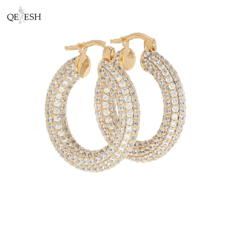 

Qetesh Sense Of Luxury Full Diamond Round C Shape Ear Ring Gold Hoop Earrings Stud Earrings For Women