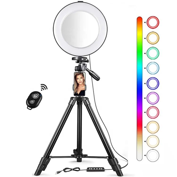 

Makeup Video With 2 Tripod Stand Phone Holder Mirror Selfie LED Soft RGB Ring Light, Black