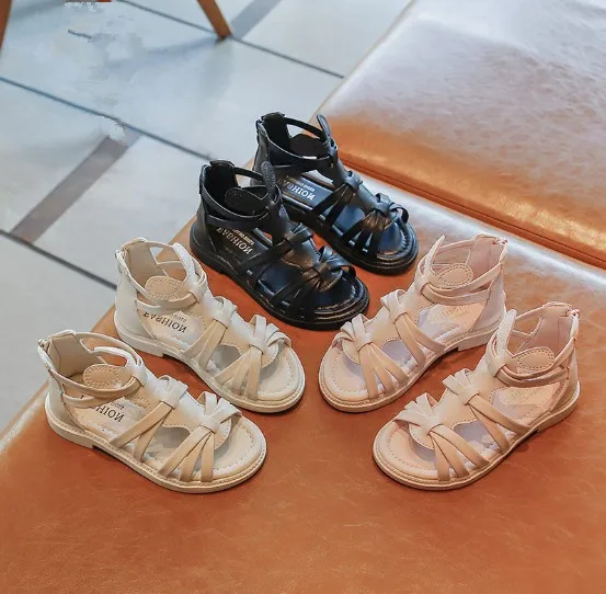 

Children Girl Gladiator Shoes Kid Roman Shoes Summer Shoes, Brown, black, white