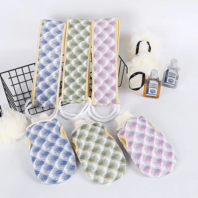 

Bath Exfoliating Brush Back Towel - Exfoliating mitt - Loofah Bath Sponge (3 pieces) Exfoliating set Silk