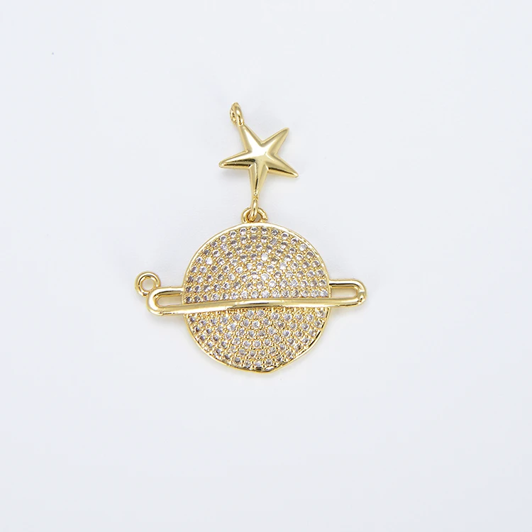 

CZ8393 Celestial Charms 18K Gold CZ Saturn Planet Charm Pendant for Necklace,,Bracelet Jewelry Making