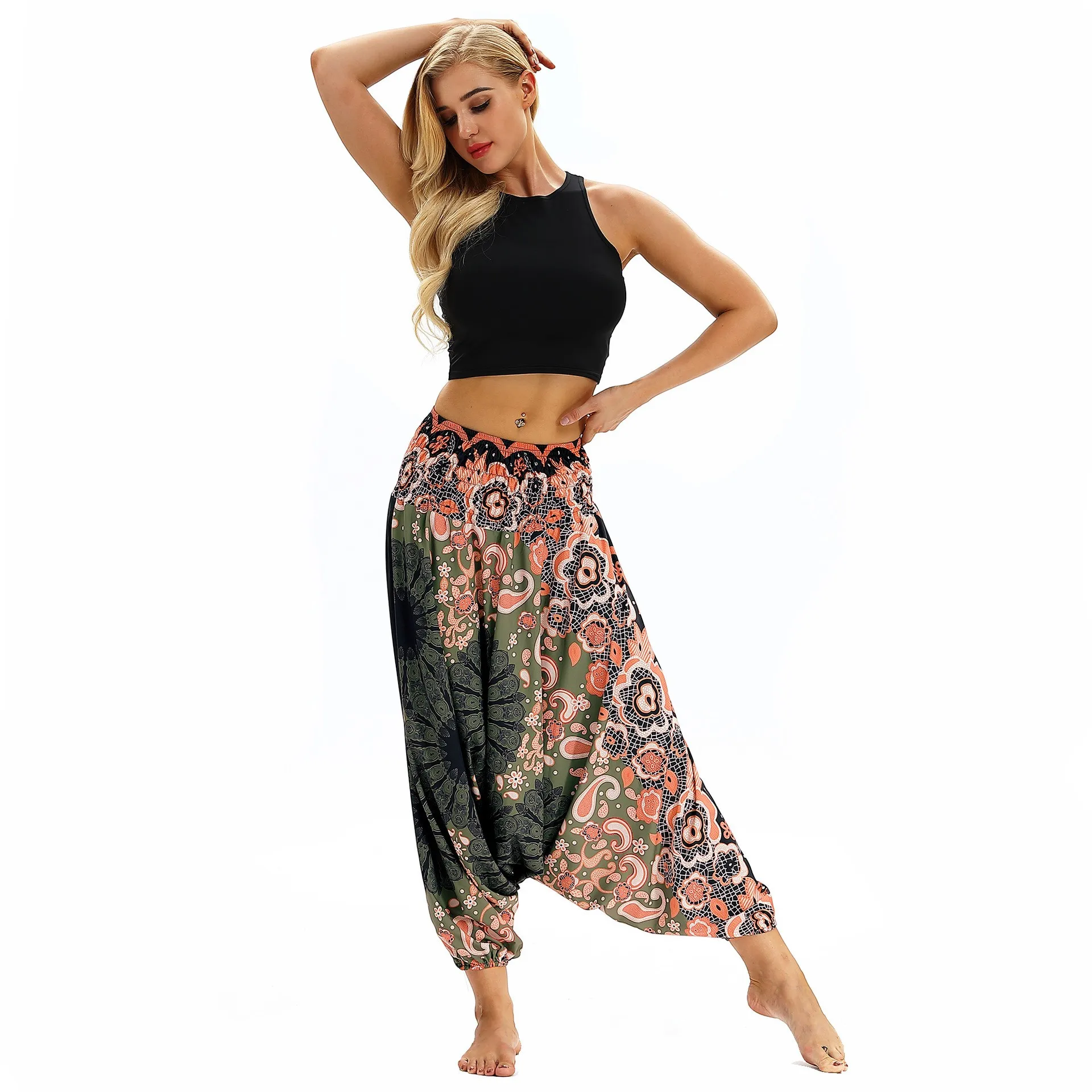 

Women Casual Loose Yoga Pants Print Trousers Baggy Boho Aladdin Jumpsuit High Waist Sport Harem Pants