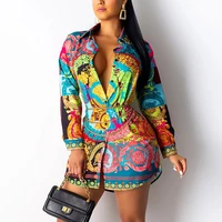 

High Quality Long Sleeve Casual Dress Print African Blouse Women Sexy Dresses