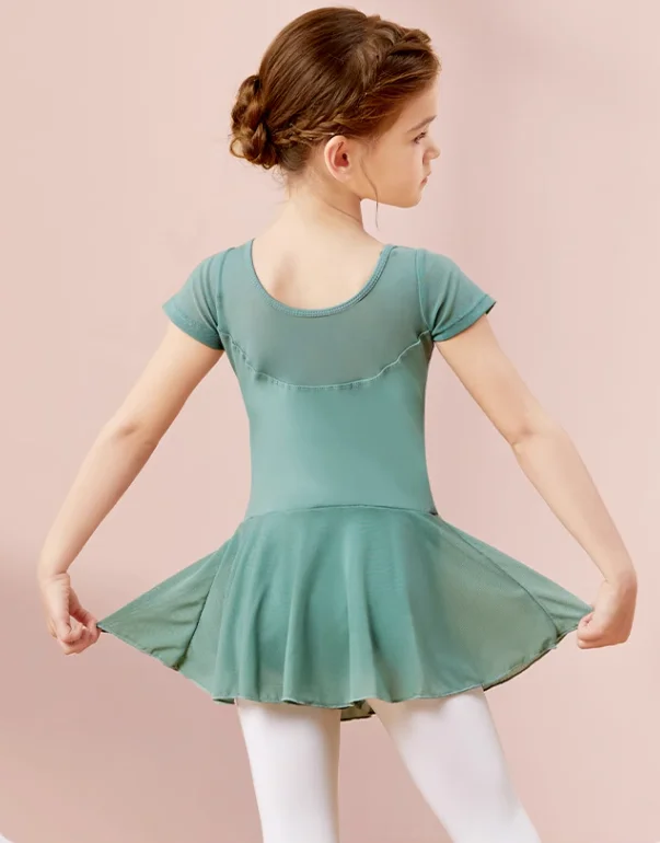 

Girls Skirted Leotards Children Cotton Mesh Splice Ballet Dance Dress