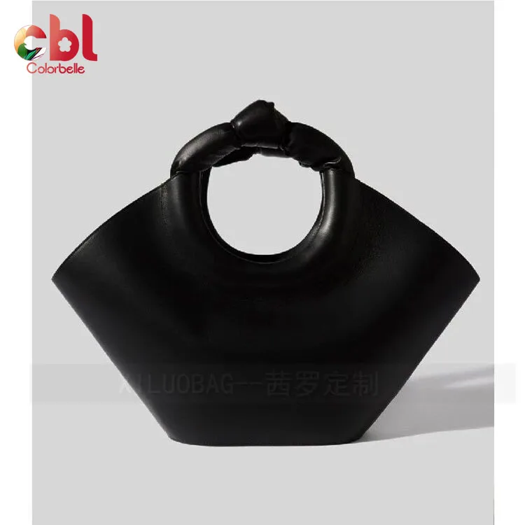 

Factory Wholesale Custom logo fashion women tote hand bags in bulk knotted circle handle handbags, Black,colorful