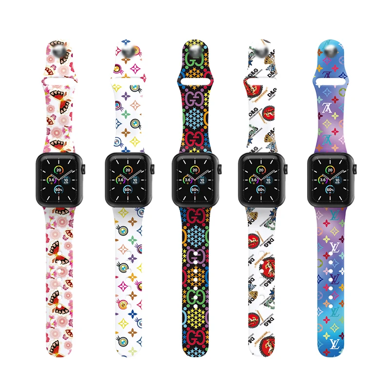 

EAMIRUO Butterfly Printed Pattern Silicone watch band 38mm 40mm For Sport Rubber Apple Watch Series Straps