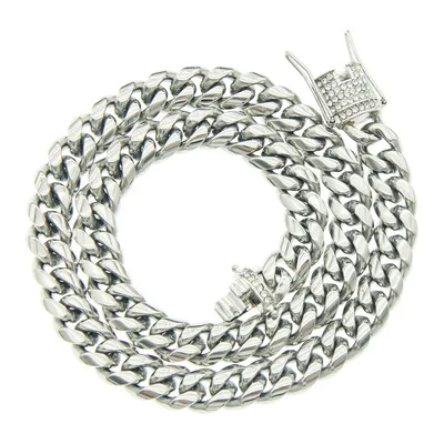 

10mm Hotsales Stainless Steel Miami Cuban Link Chain Necklace High Quality Full Diamond Clasp Cuban Chain Necklace