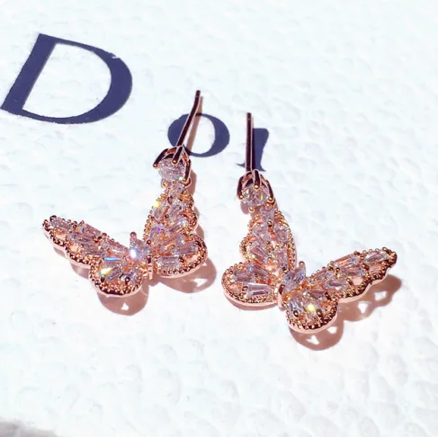 

Ins Fashion Micro Pave Inlay Cubic Zirconia CZ Butterfly Charm Earrings Luxury 925 Sterling Silver Butterfly Earrings Jewelry