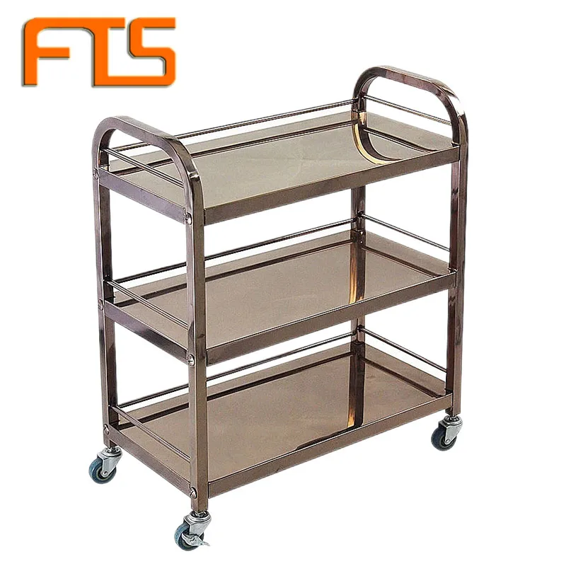 

FTS Kitchen Hand Carts & Trolleys Food Stainless Steel Tea Bar Cart Drinks Metal Catering Hotel Trolley