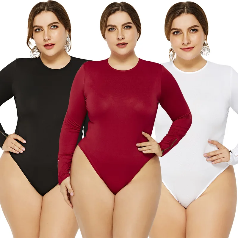 

PSWB2004 Customized Logo Long Sleeve Plus Size Body Suit White Sexy Bodysuits Outfit for Women, As show