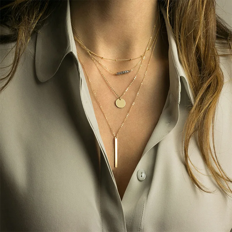 

Vintage Boho Multi-layer Pendant Necklace Gold Crystal Bead Multi-layer Necklace For Women, Picture shows