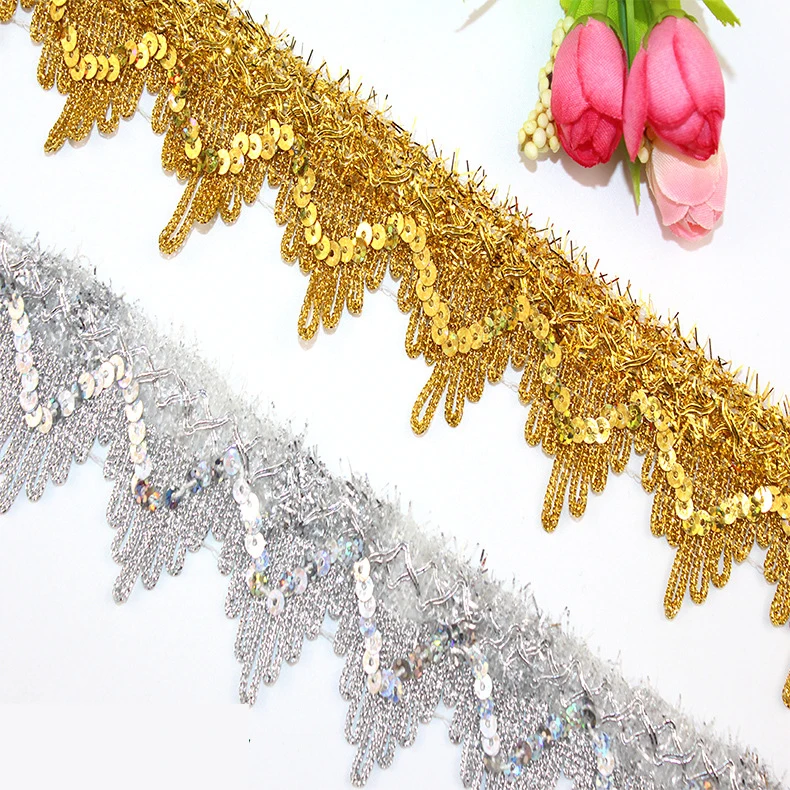 

4cm Crown Silver sequin lace trim gold and silver sequin for clothing accessories, Multi colors