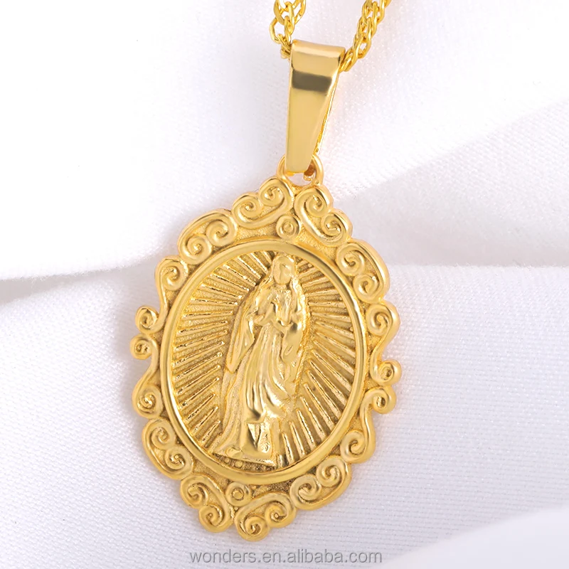 

Virgin Mary Necklace Gold plated Coin Pendant Women Girls Christmas Faith Cross Necklaces Bijoux