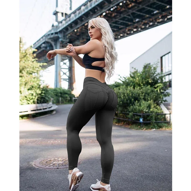 

women seamless gym high waist yoga butt scrunch activewear leggings sport athletic tight yoga pants with phone pocket, Black,gray,claret,coffee,khaki,green,yellow