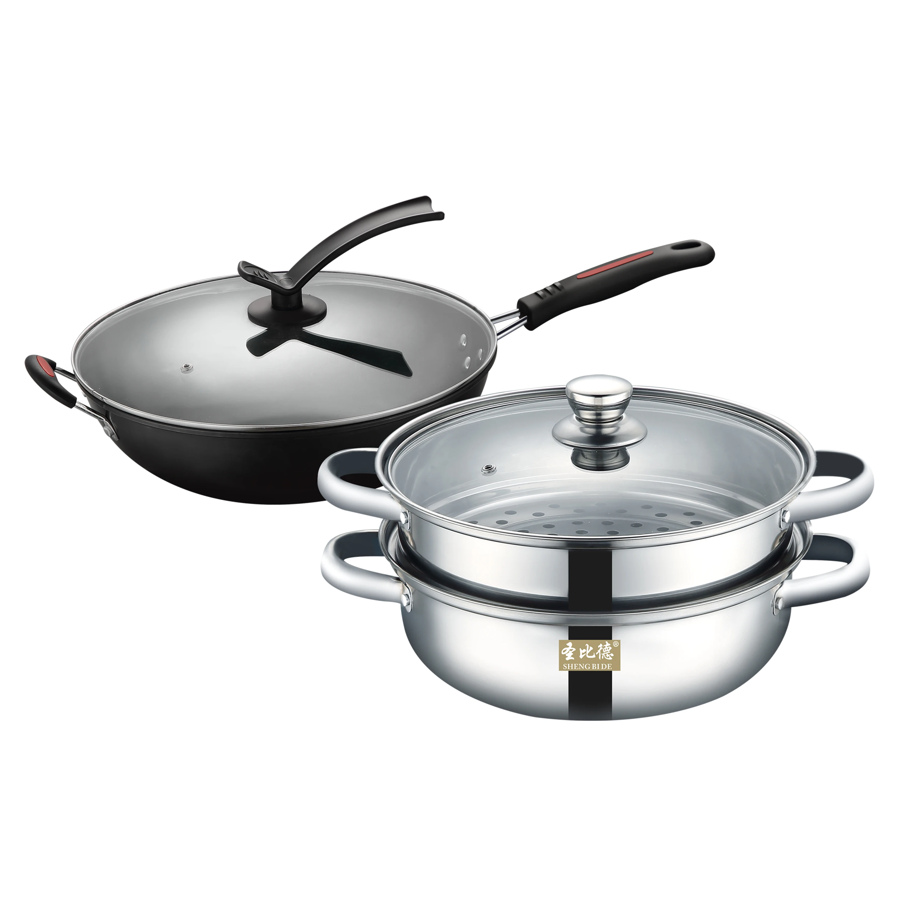 

Hot stainless steel pot set steamer wok combination cooking pot cast iron cooker set spot custom kitchen utensils wholesale