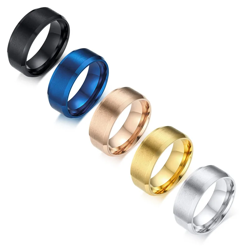 

Wholesale Brushed gold simple stainless steel men's black ring