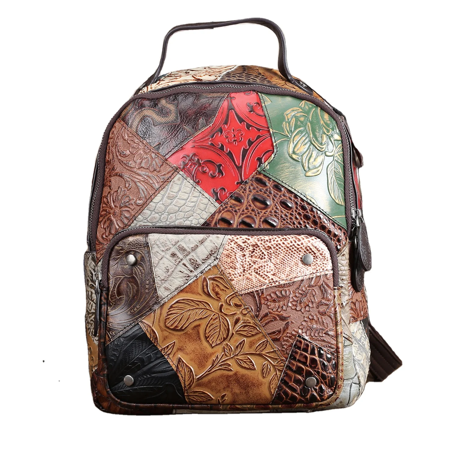 

2020 New Women Backpack Genuine Leather Personality Fashion Trend Stitching Color Backpack Laptop Bag 86343