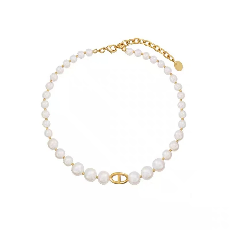 High End Gold Finish Brass Glass Pearl Choker Necklace Trendy Jewelry Wholesale Wedding Necklace