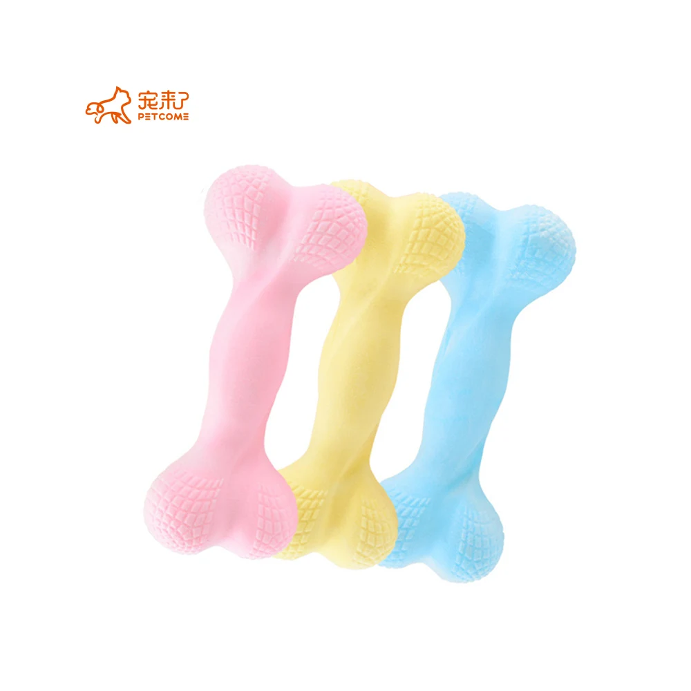 

PETCOME Manufacturers Dropshipping Eco Friendly Milk Flavor Chewing Bone Shape TPR Dog Toy, Yellow & blue & pink