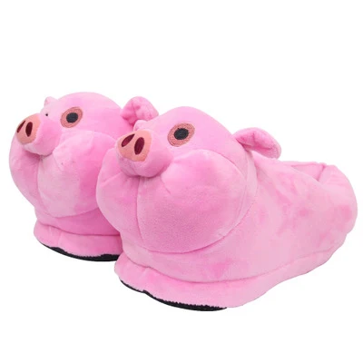 

Cheap cartoon pig animal shaped plush soft indoor slipper, Pink