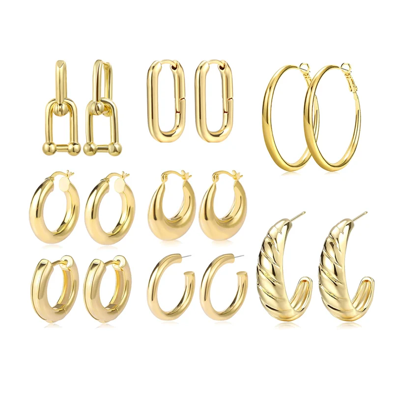 

Vintage Punk 18K Gold Twisted Dome Earrings Geometric Huggie Hoop Brass Earrings for women, Gold plated