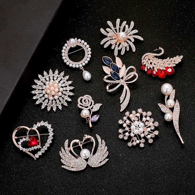 

Rose Gold Rhinestone Crystal Flower Brooches for Women Wedding Bridal Party Brooch Pins, Picture