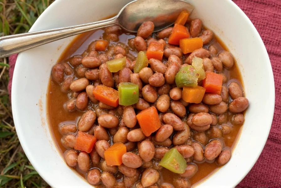 Vegan borracho beans on a wooden plate