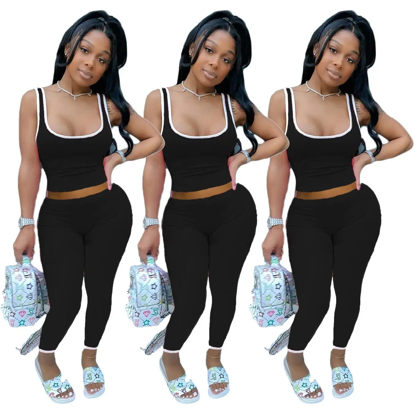 

2021 Amazon Hot Sale Women's Clothing Fashion Casual Blank Pants Two-piece Set