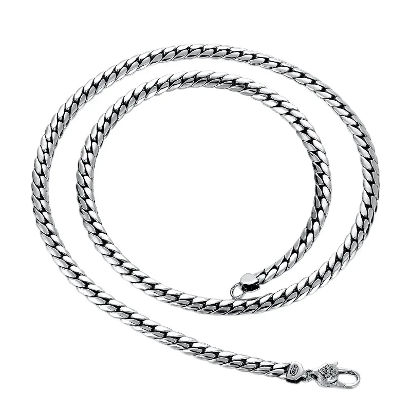 

5mm Wholesale S925 Sterling Silver Necklace for Men Retro Punk Rock Hiphop Diamond Pestle Clasp Snake Chain Jewelry