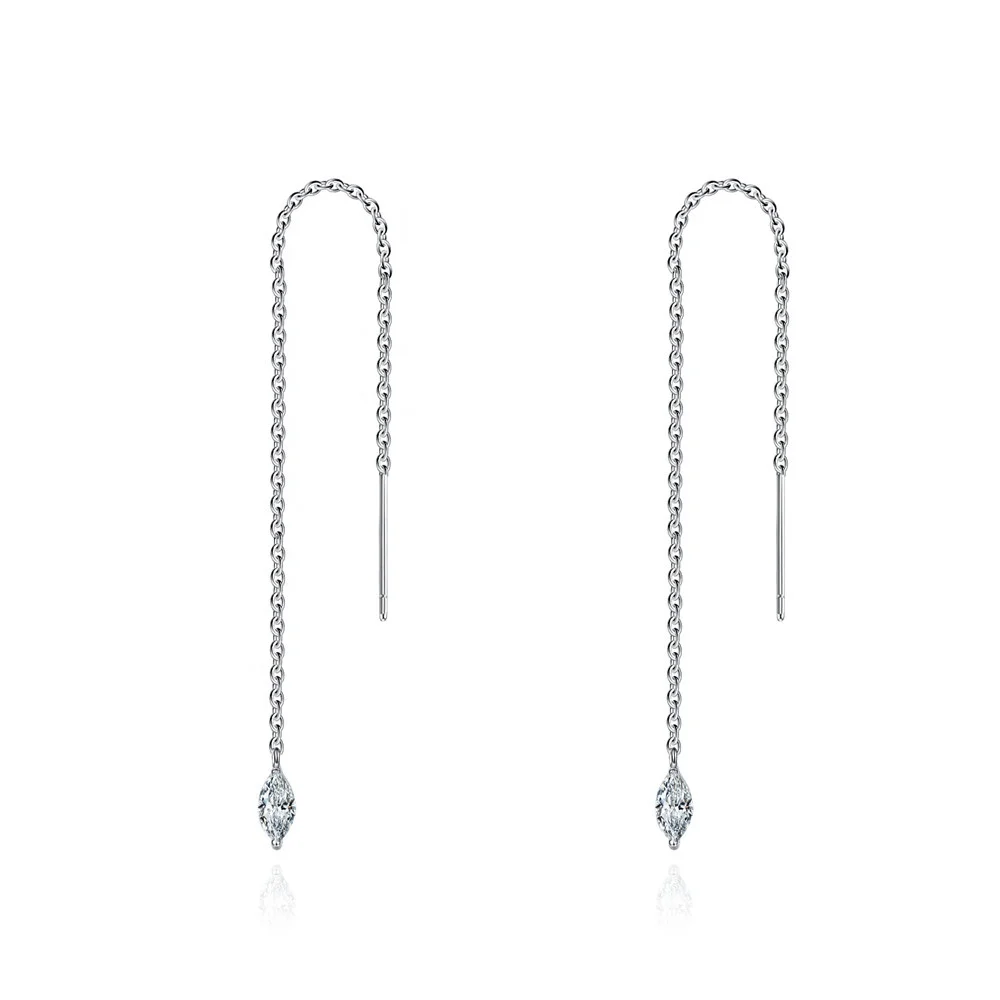 

Wholesale Fashion 925 Sterling Silver Earring Thread Chain Dangling Pull Through Earrings Woman Cubic Zirconis Threader Earrings