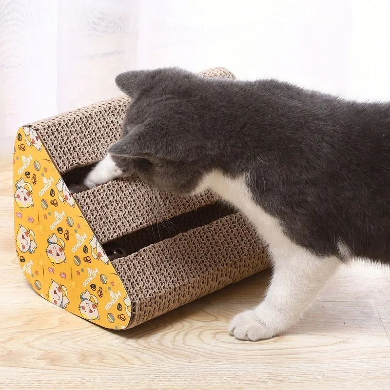 

Pet Fun Triangle Cat Scratch Board with Bell Corrugated Cat Scratcher Sleeping Cat Mat, Photo