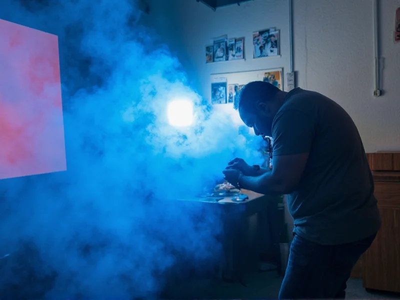 Photographer using DIY fog machine for product shoot