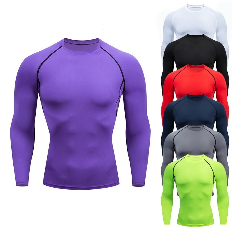 

Men Compression Running T Shirt Fitness Quick Dry Rashgard Tight Long Sleeve Sport tshirt Training Jogging Shirts Gym Sportswear