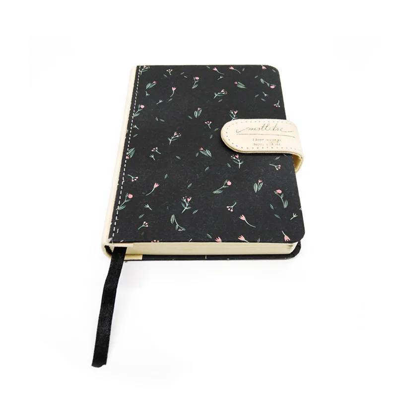 product-Hot sale black mini 85 x 11 floral cloth linen fabric hardcover notebook with ribbon-Dezheng