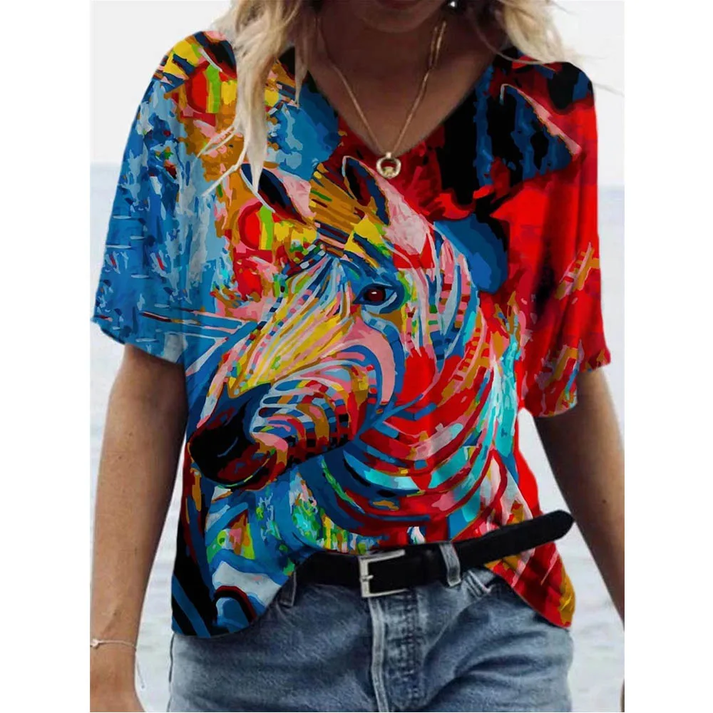 

GZ-YCX007 Latest Design Summer Short Sleeve Fashion Women Digital Printing Animals T Shirts In Bulk Wholesale