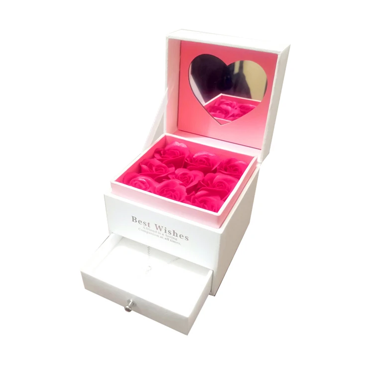 

white drawer flower box with mirror rose flower gift box flower box with foam