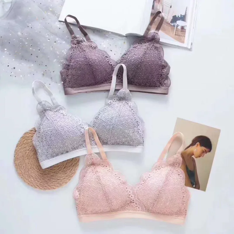 

Fashion Women Lace No Steel Ring Underwear Push Up Bra Sexy Adjustable Triangle Thin Cup Bralette Lingerie, Red