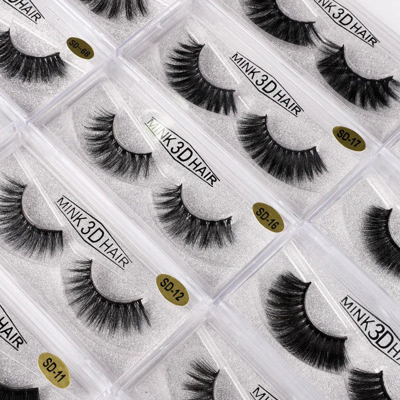 

faux mink eyelashes bulk wholesale thick false eyelash extension 3d lashes fluffy soft fake cilios makeup, Black/custom