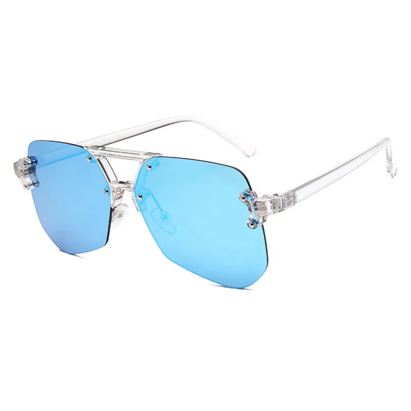 

Polygon Trimming Oversized Wholesale Sunglasses Ladies Blue Mirror Frameless Trend Women Sun Glasses Eyewear, 7 color