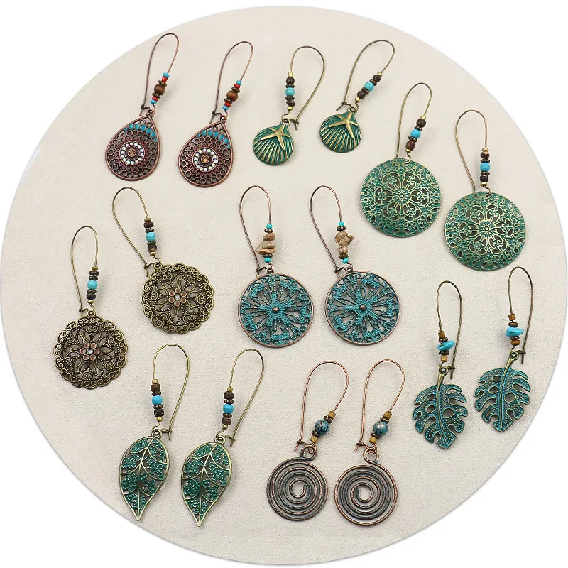 

Vintage Fashion Flower Tassel Drop Earrings Bronze Bohemia Ethnic Gift For Women BOHO Charm Plant Ear Jewelry, Picture shows