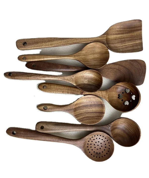 

Diyue Homewares DIY2071710 Home Ins Nordic Kitchen Cooking Tools Acacia Teak Wood Spoons Spatula Ladle Sets Eco Wooden Utensils, Natural wood color